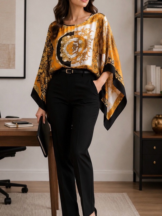 Coco Bianco Tops - Coco Bianco XL Scarf Print Kimono Blouse Top Orange Black White Boho